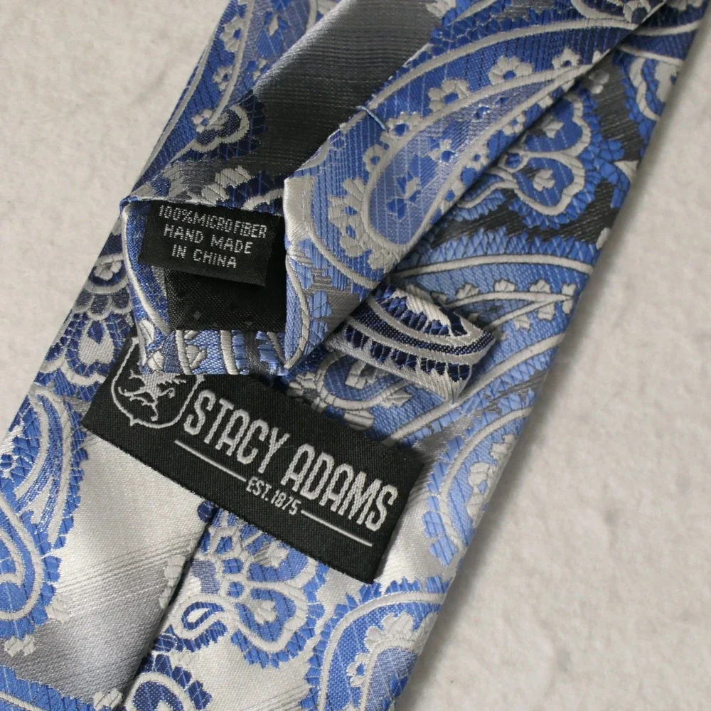 Stacy Adams Mens Necktie‎ OS Blue Silver Paisley Microfiber Elegant Formal Dandy